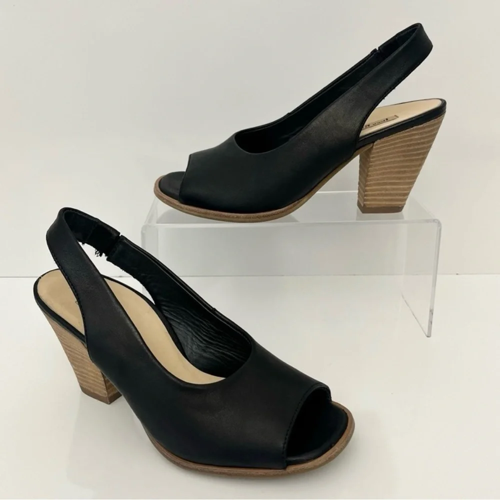 PAUL GREEN Savanah Slingback Peep Toe Leather Sandals in Black Women US 5 - Picture 3 of 13